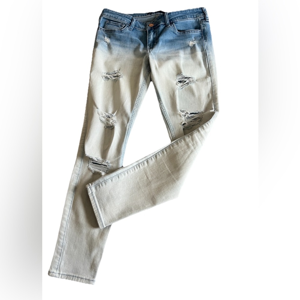 HOLLISTER Bleached & Distressed Low Rise Skinny Cropped Jeans Juniors 3 32x26